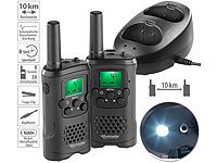 simvalley communications 2er-Set Akku-PMR-Funkgeräte mit VOX, bis 10km Reichweite, Ladestation; Walkie-Talkies Walkie-Talkies 
