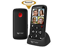 simvalley communications 5-Tasten-Senioren-Handy mit Garantruf Premium, Radio und Ladestation; GSM-Tischtelefone GSM-Tischtelefone 